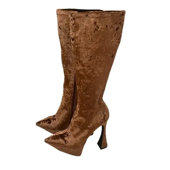 JEFFREY CAMPBELL Shego crushed velvet platform knee high boots NEW - Picture 8 of 16